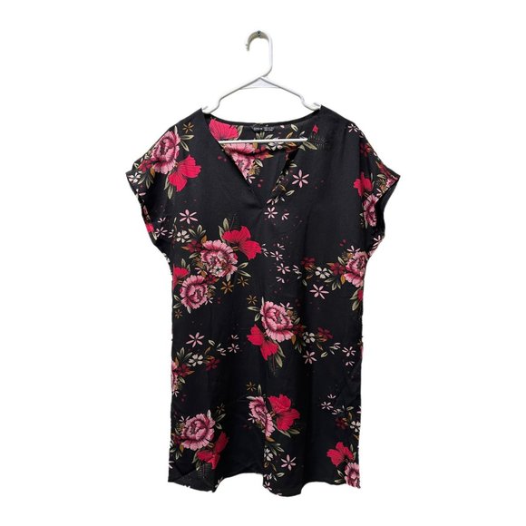 Shein Black V-neck Floral Dress, XS, Pre-owned - Picture 1 of 4